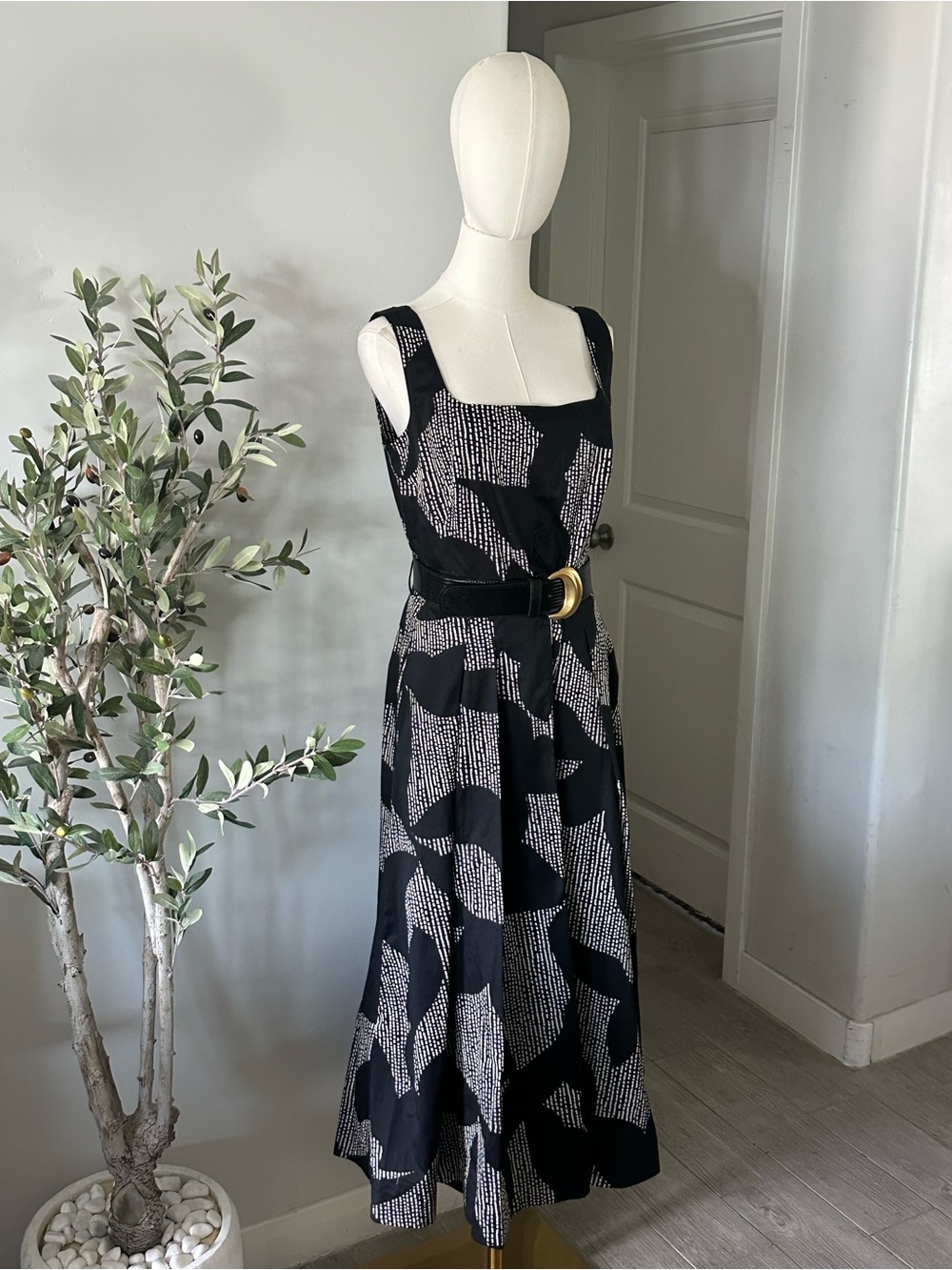 Donna Karan New York Floral Stretch Cotton Midi Dress with Pockets New! - Picture 10 of 13